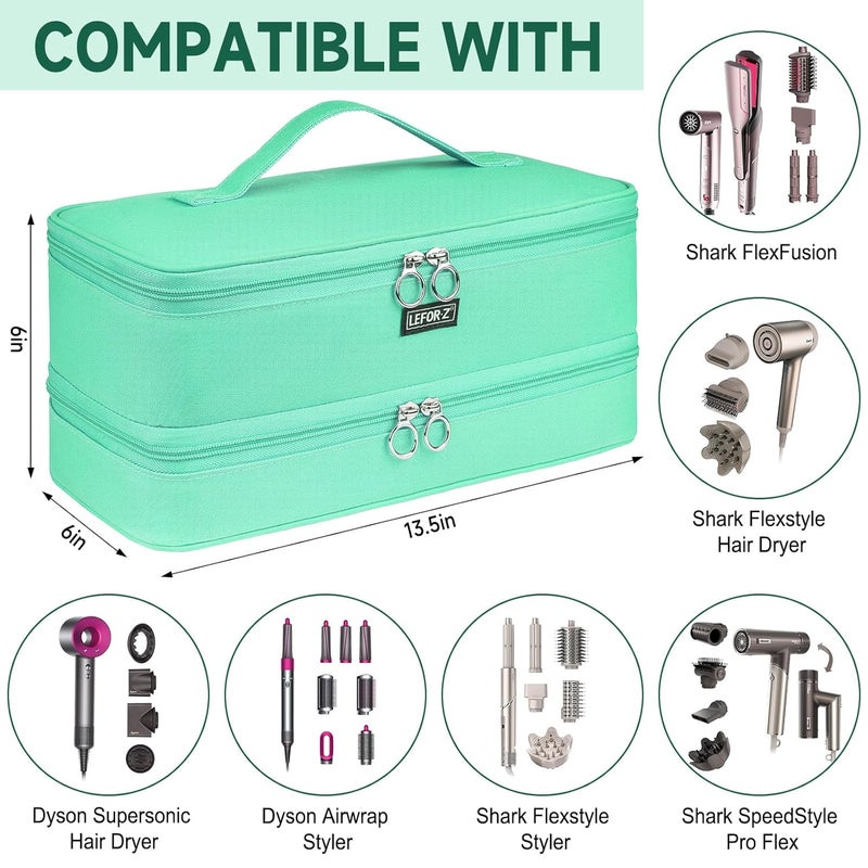 LEFORZ Travel Carrying Case Compatible with Shark Flexstyle/FlexFusion/Hair Dryer,Double-Layer Hair Hot Tools Storage Bag Fits for Dyson Airwrap Styler/Supersonic Hair Dryer and Attachments,Mint Green - Image 2